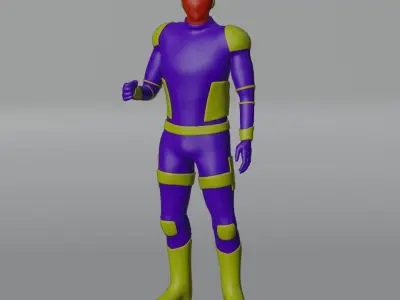 Superhero 3D model man in suit holding flashlight Low-poly 3D model