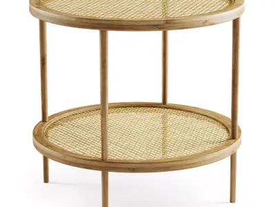 Double wooden rattan coffee table  3D model