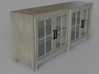 Four Door Media Credenza in Brown and Gray 3D model