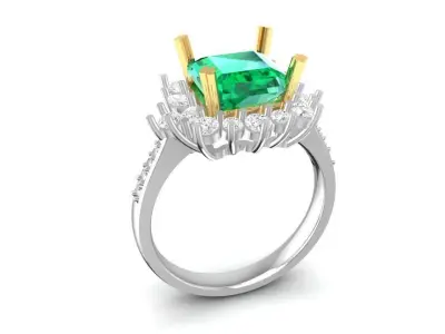 Luxury Emerald Cut Halo Diamond Ring 71 3D print model