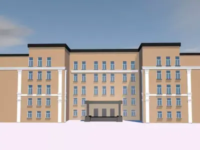 Hotel school building on cloudy day Low-poly 3D model