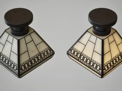 Retro Stainless Glass Ceiling Lamp Low-poly 3D model