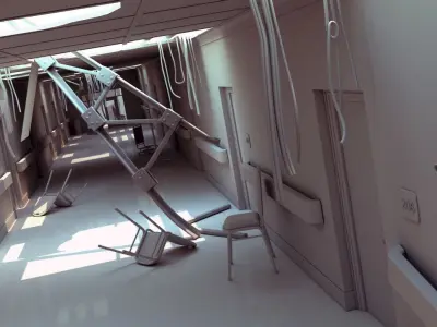 Hallway Damaged White 3D model