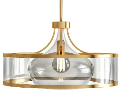 Wide Warm Antique Brass Pendant Light 3D model