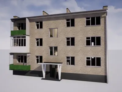 Soviet Modular Building Facade Interior Low-poly 3D model