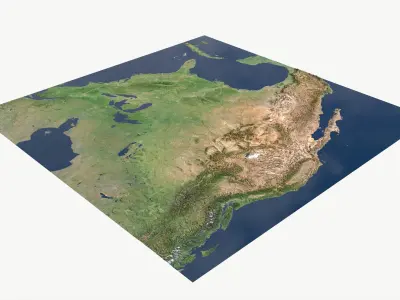  Us with Canada and Mexico detailed PBR landscape map 