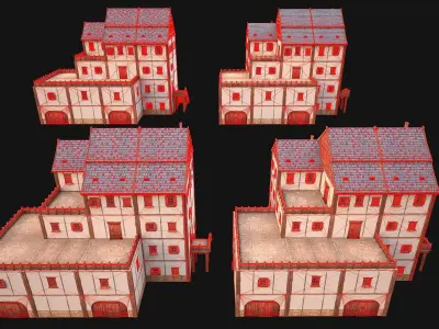 Medieval Skyscraper House with Barn  Low-poly 3D model