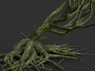 Low poly Mossy Jungle Dead Tree Low-poly 3D model