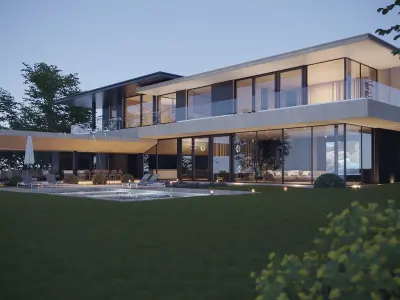 ProVis3D 012 - Lake Huron Villa House Night 3D model