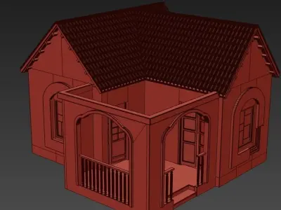 Bungalow pair of doors Low-poly 3D model