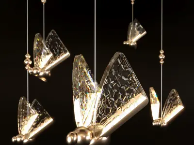Butterfly LED Clear and Gold Unique Pendant Light 3D model