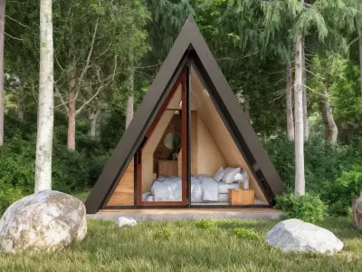 Small A Frame House Bed Bath Model 3D Max FBX OBJ 3DS 3D model