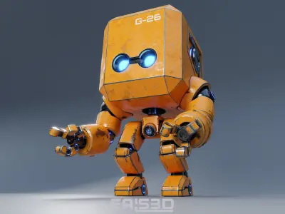 Cute Space Robot Rigged G-26 Yellow 3D model
