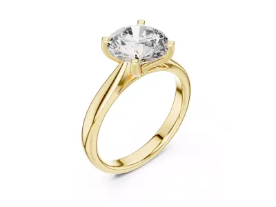 Classic Round Solitaire Engagement Ring Minimal Gold Diamond CAD 3D print model