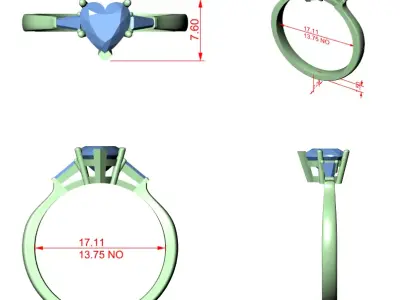 Heart Cut Three Stone Engagement Ring CAD Design 3D print model