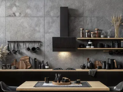 Modern kitchen with black hood 3D model