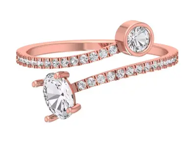 Solitaire Women Light Weight Oval Round Stone Band Ring 3D print model