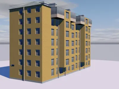 Five storied building Low-poly 3D model