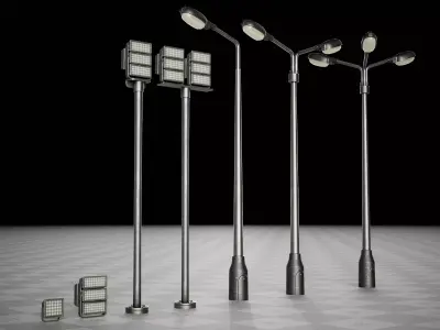 Lamp Street Light Poles and Spotlights Low-poly 3D model