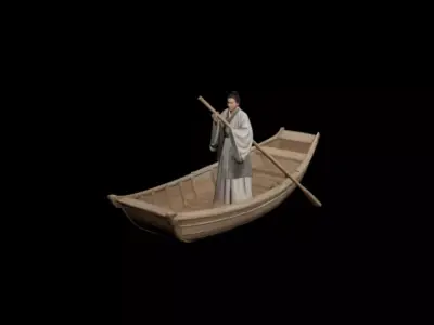 Chinese scene with light boat scholar 3D model