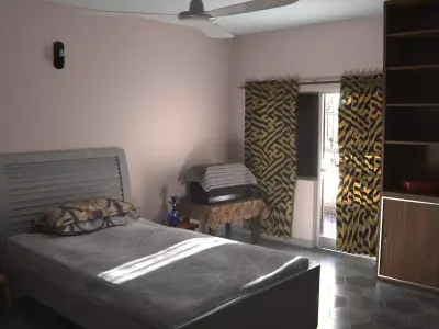 Bedroom with bed and fan 3D model