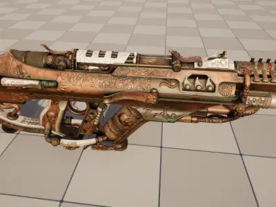 steampunk submachine gun Low-poly 3D model