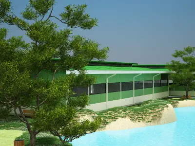  FACTORY WITH GARDEN Low-poly 3D model