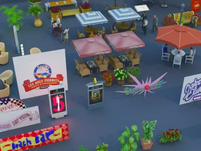 Ultimate Outdoor Commercial Street Kitbash Low-poly 3D model