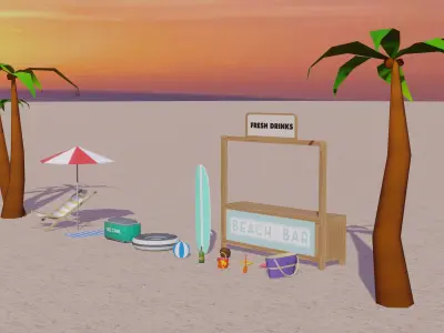 Low poly Beach Set Game Ready two palm trees in desert Low-poly 3D model