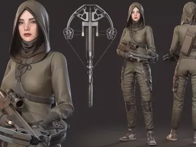 Crossbow Girl Low-poly 3D model