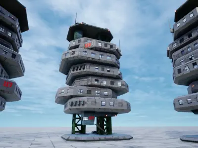 Sci-Fi Building Facility-117 UE4 asset Low-poly 3D model