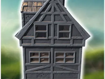 Long half-timbered building with dormer windows steep roof and i 3D print model