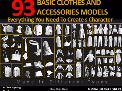 93 BASIC CLOTHES AND ACCESSORIES MODELS Low-poly 3D model