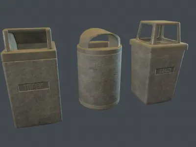Street Concrete Trash Bin PBR Game Ready Pack Low-poly 3D model