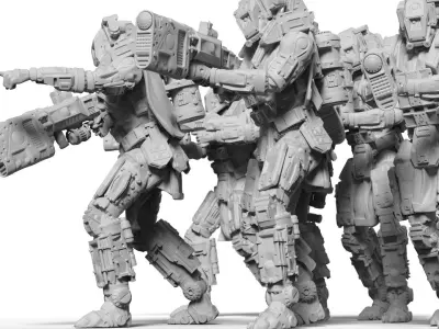 Sci Fi Battle Armor Miniatures - Energy Laser Rifle Team 3D print model