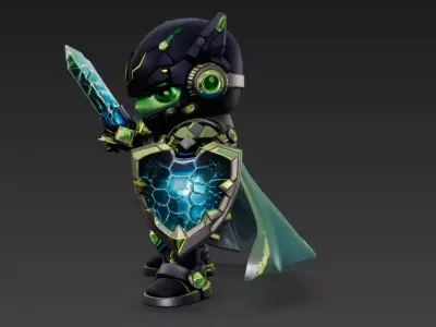 Chibi Cyber Guardian Knight Stylized Sci-Fi Fantasy 3D Character Low-poly 3D model