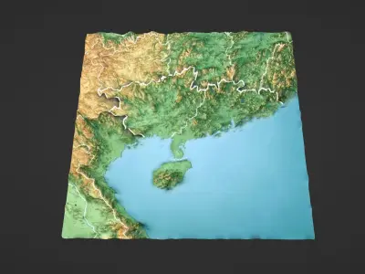 South China Map Topography Low-poly 3D model