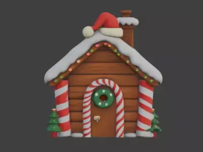 Cozy Winter Christmas Log Cabin 3D Model Low-poly 3D model