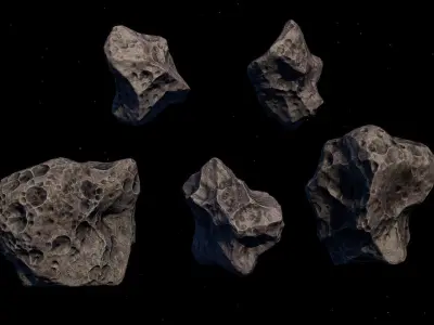 Astroid and Planet Low-poly 3D model