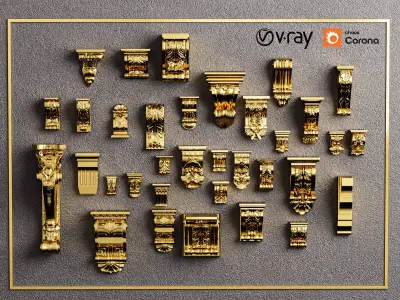 Luxury Classic Gold Ornament Collection - Corona - VRay - 3d Max 3D model