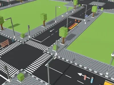 Voxel Road Sections And Signs Pack Low-poly 3D model