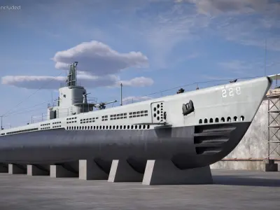  USS Drum SS-228 Submarine on Shipyard Supports 