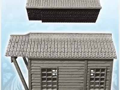 Medieval wooden armory with tiled roof and large entrance canopy 3D print model