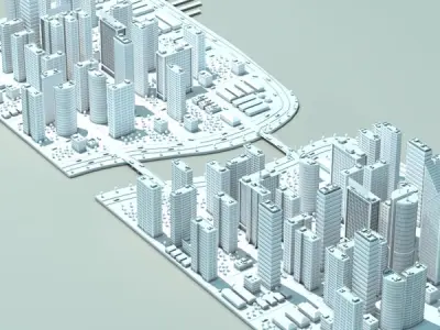 City on river 3D model