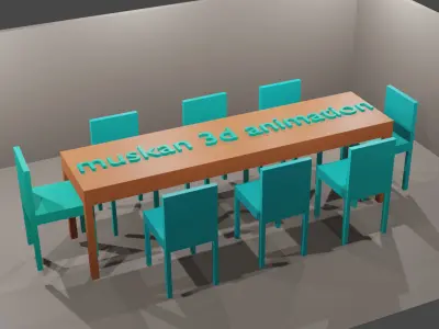 table with eight chairs   Low-poly 3D model