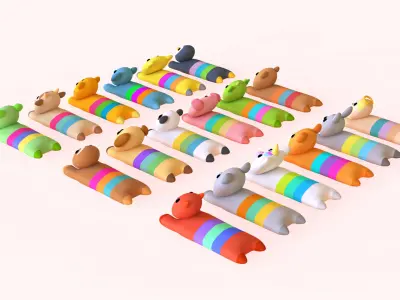 Plush Animal Character Set Low-poly 3D model