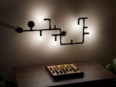 Steampunk Pipe Fitting Wall Mounted Lamp Low-poly 3D model