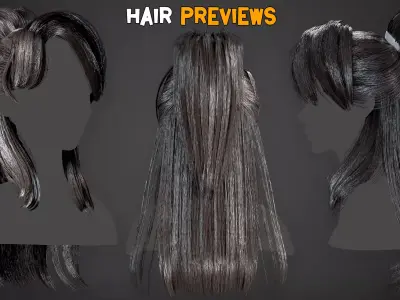 10 Ponytail Hair Models and PBR Textures  Vol 05 Low-poly 3D model