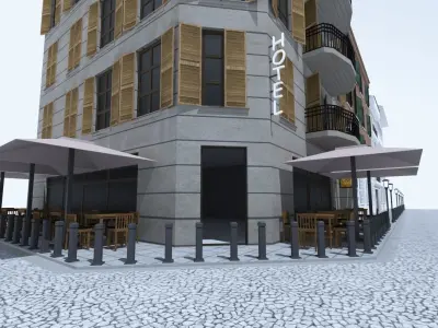street apartment building on Low-poly 3D model