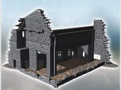 Industrial ruin with exposed piping steel framework and broken b 3D print model